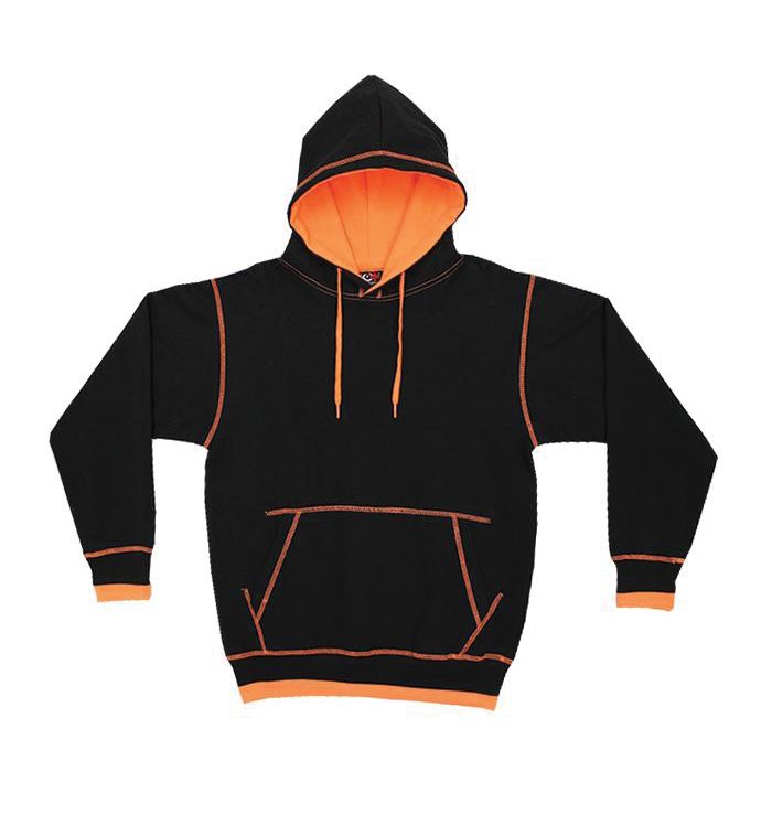 12 Wholesale Cotton Plus Unisex Contrast Black And Orange Hooded Pullover, Size Small