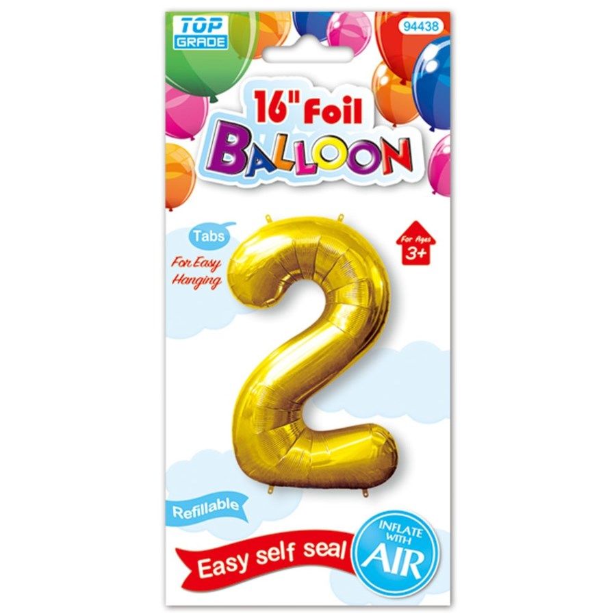 96 Pieces Sixteen Inch Foil Balloon Gold Number Two - Balloons & Balloon Holder