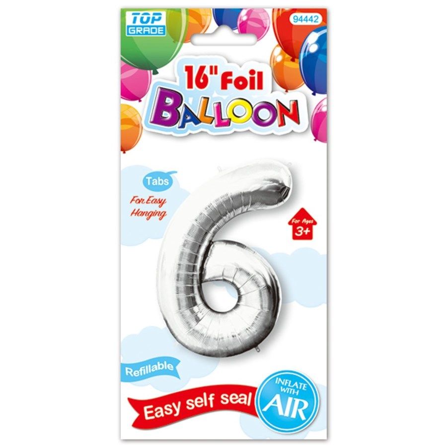 96 Wholesale Sixteen Inch Foil Balloon Silver Number Six