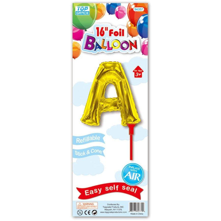 96 Wholesale Sixteen Inch Gold Foil Balloon Letter A With Stick