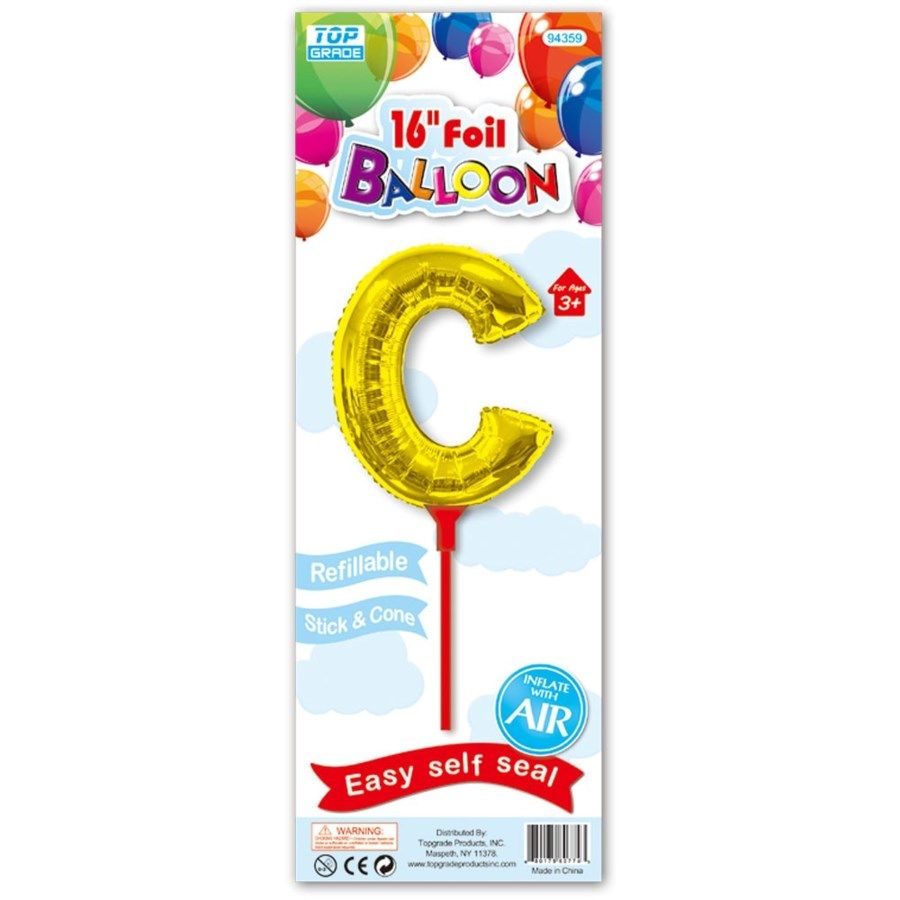 96 Wholesale Sixteen Inch Gold Foil Balloon Letter C With Stick