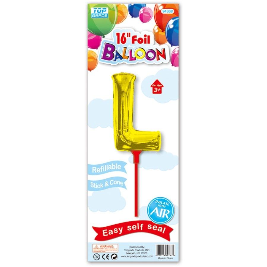 96 Wholesale Sixteen Inch Gold Foil Balloon Letter L With Stick