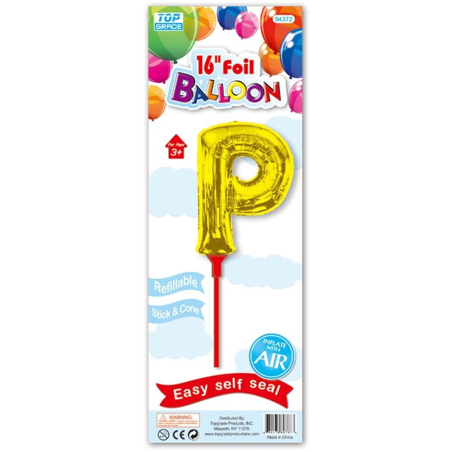 96 Wholesale Sixteen Inch Gold Foil Balloon Letter P With Stick