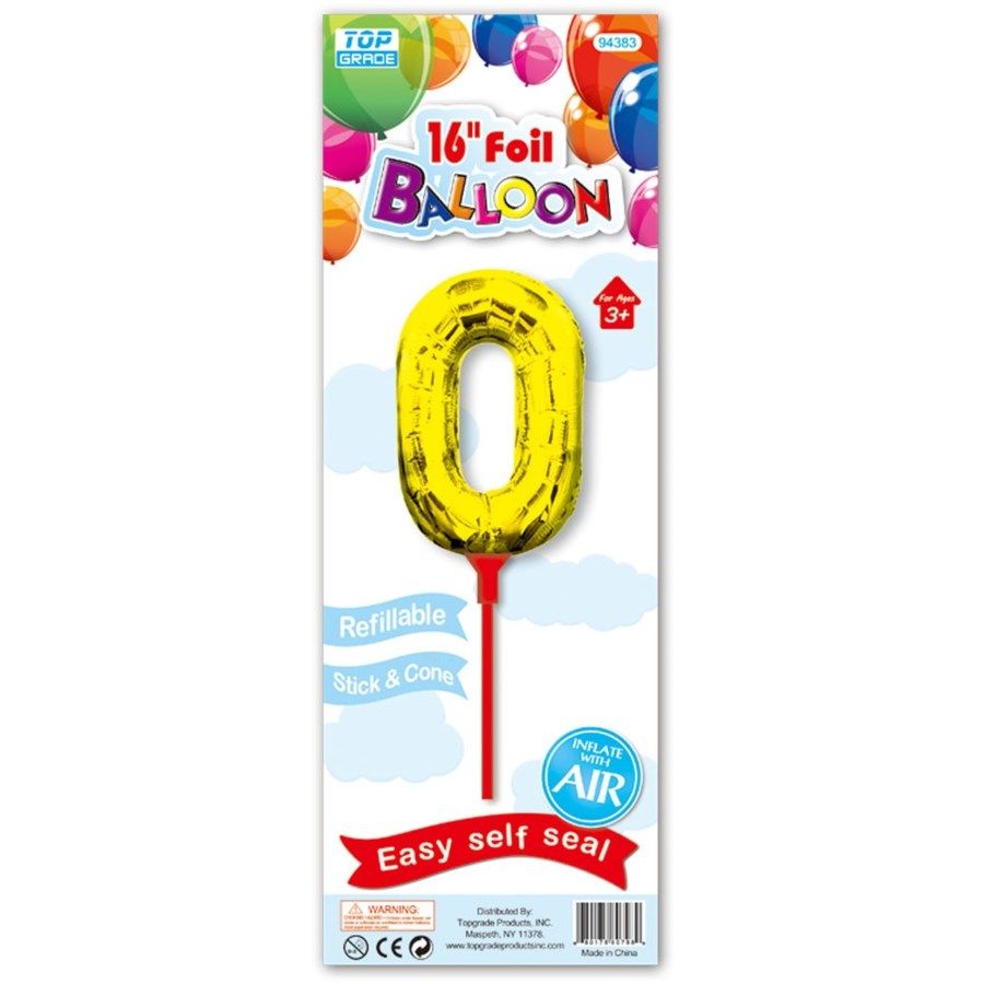96 Wholesale Sixteen Inch Gold Foil Balloon Number Zero With Stick