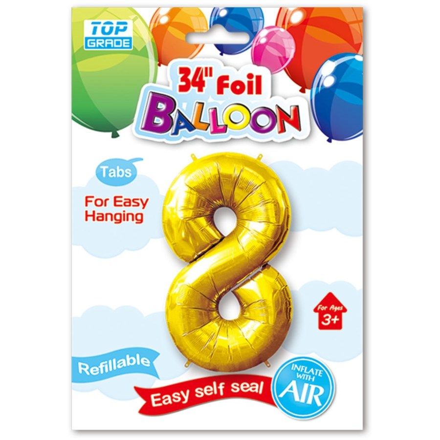 48 Wholesale Thirty Four Inch Gold Foil Balloon Number Eight