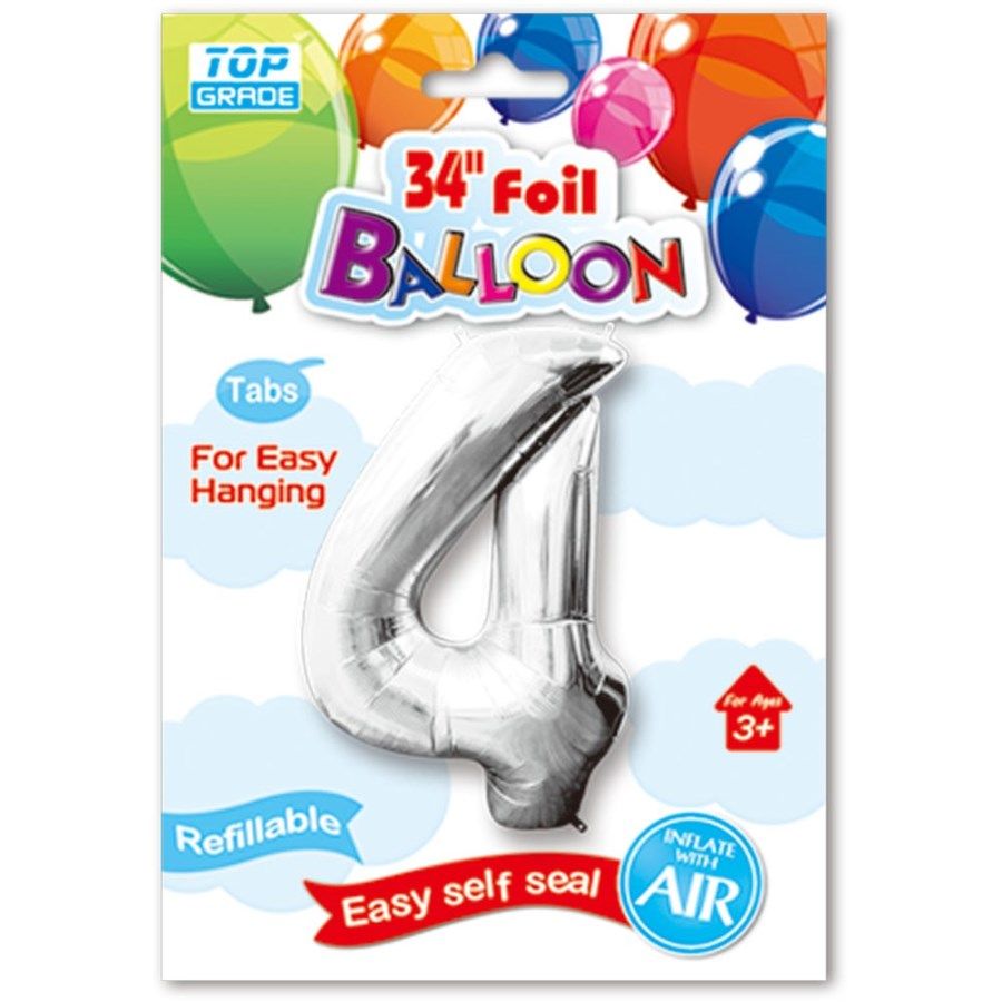 48 Wholesale Thirty Four Inch Silver Foil Balloon Number Four