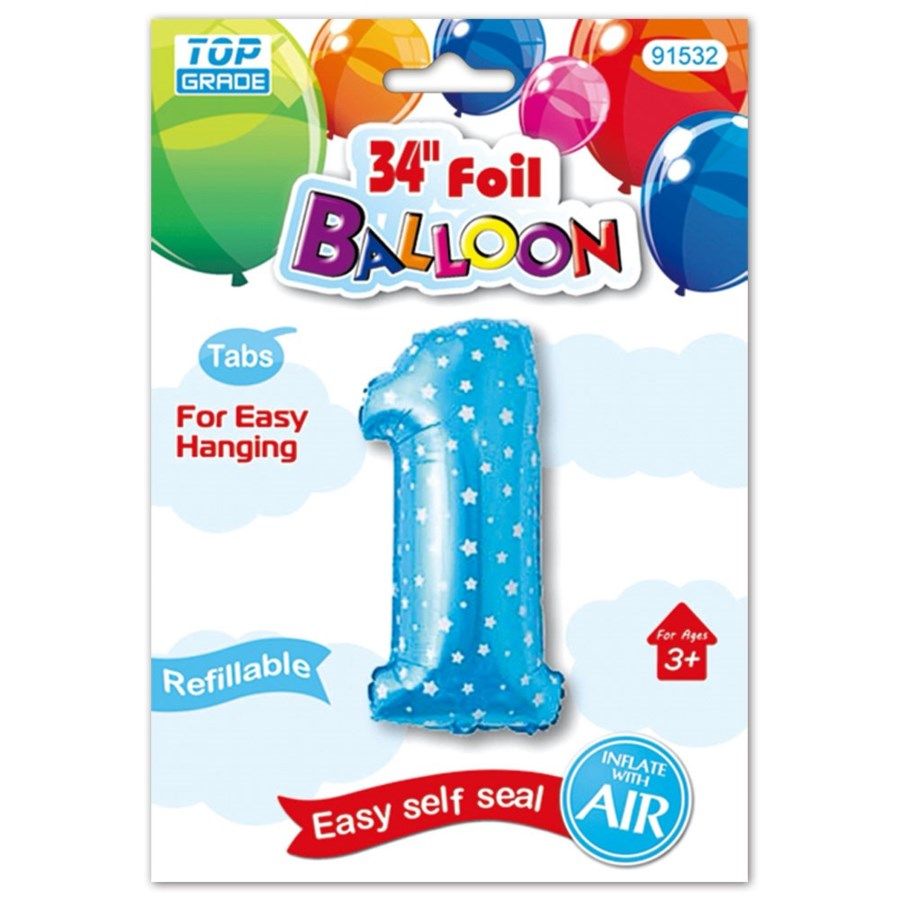 48 Wholesale Thirty Four Inch Blue Foil Balloon Polka Dots Number One