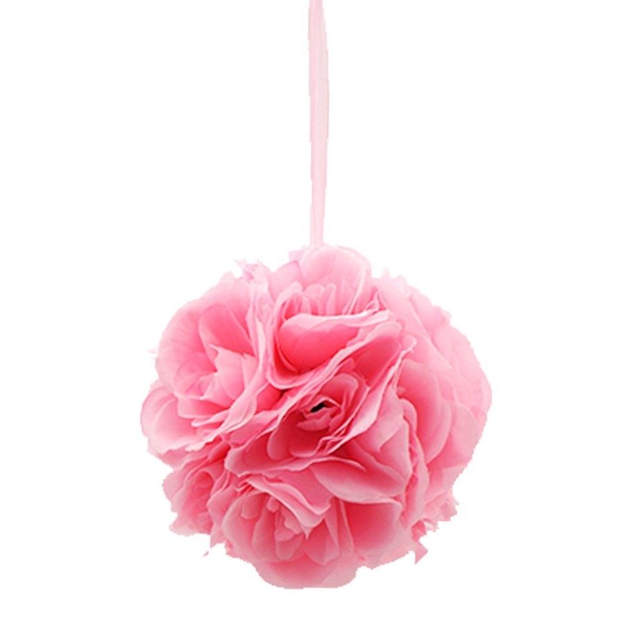 12 Pieces of Ten Inch Pom Flower Silk Baby Pink