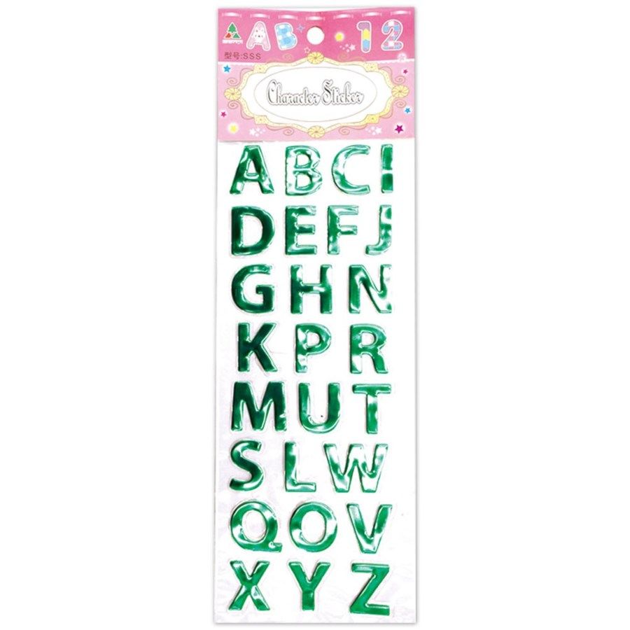 144 Wholesale Shiny Stickers Letters Green - at 