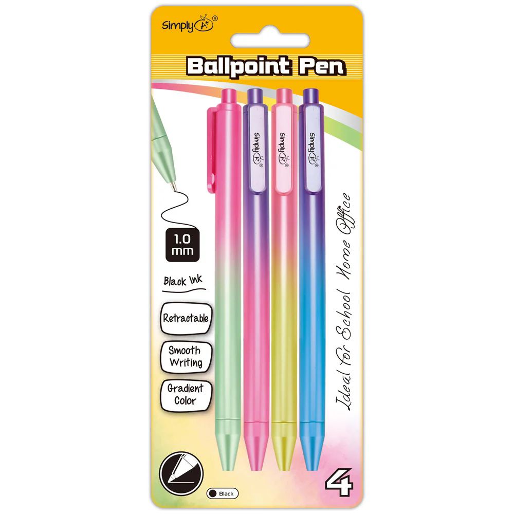 24 Pieces of 4ct retractable ballpen assortred gradient pen black ink 1.0mm