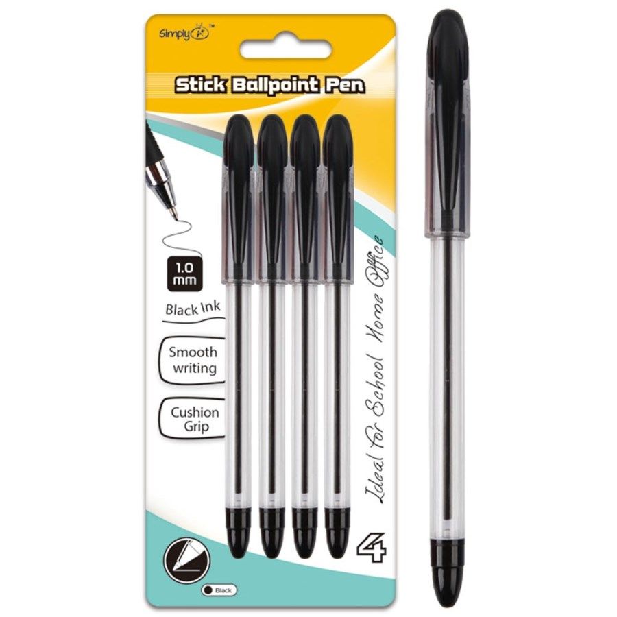 96 Pieces Four Pack Stick Ballpoint Pens Black - Pens - at ...