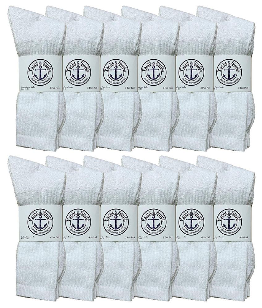 12 Pairs of Yacht & Smith King Size Men's Cotton Terry Cushion Crew Socks, Sock Size 13-16 White