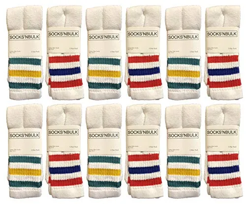 6 Pairs of Yacht & Smith Women's Cotton Striped Tube Socks, Referee Style Size 9-15 22 Inch