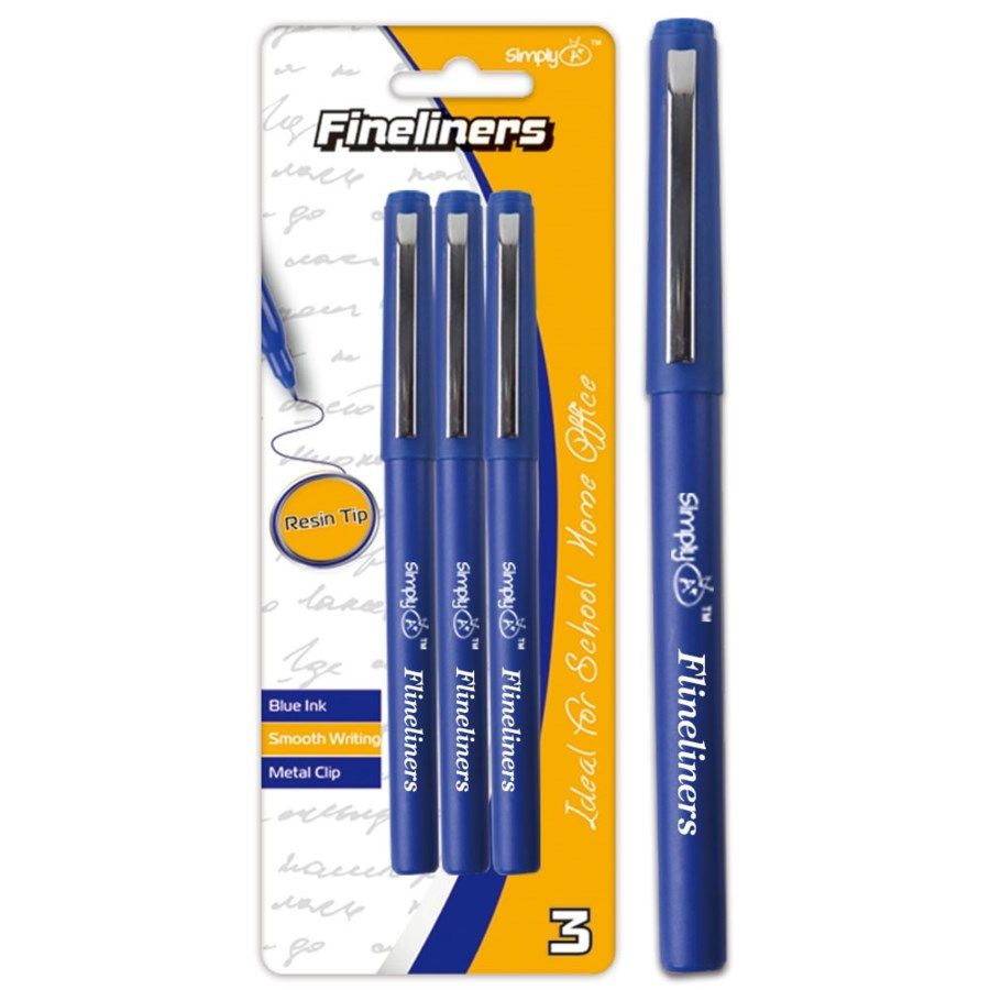 96 Wholesale Three Count Fine Liners Blue - at