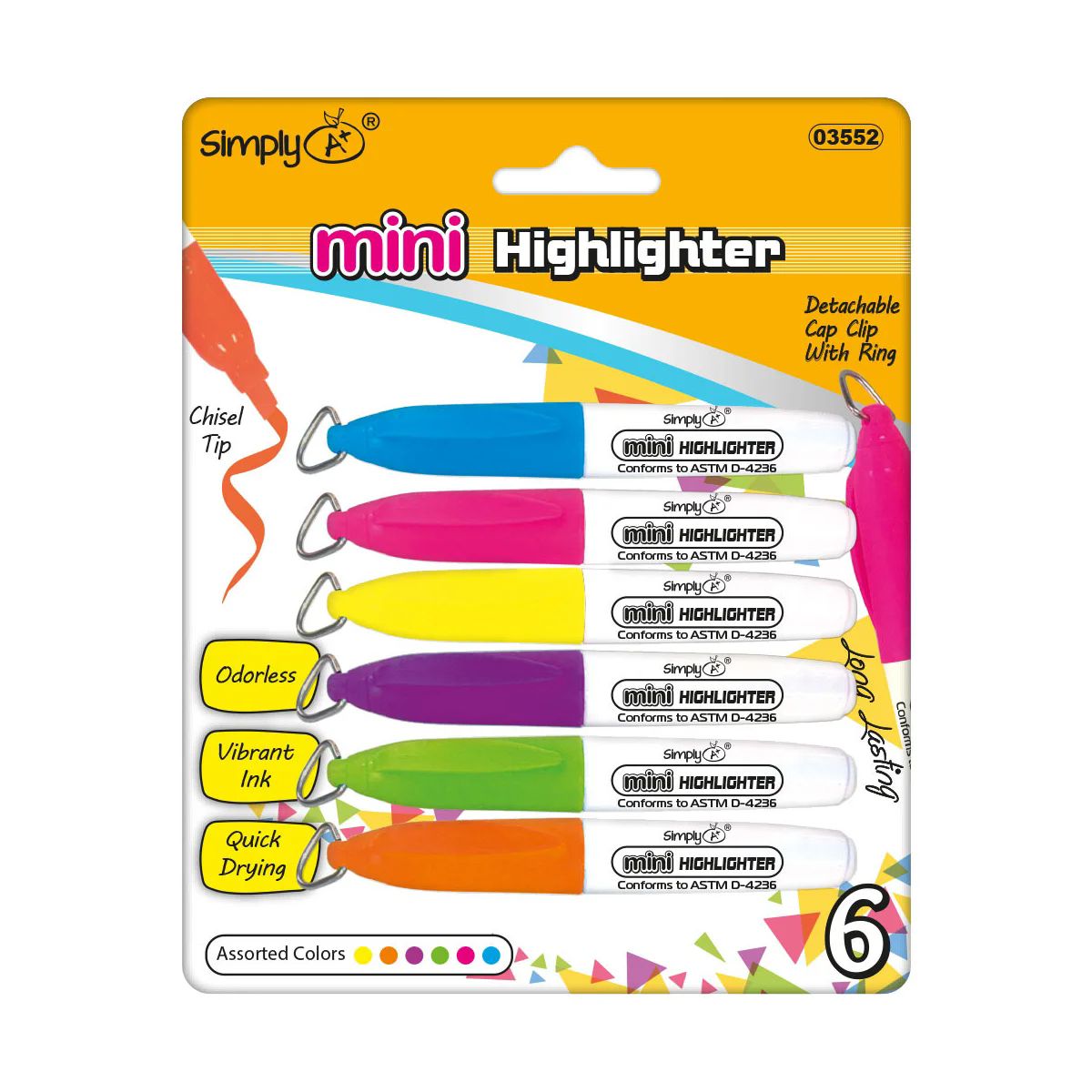 36 Pieces of Six Count Mini Highlighters Markers With Clips