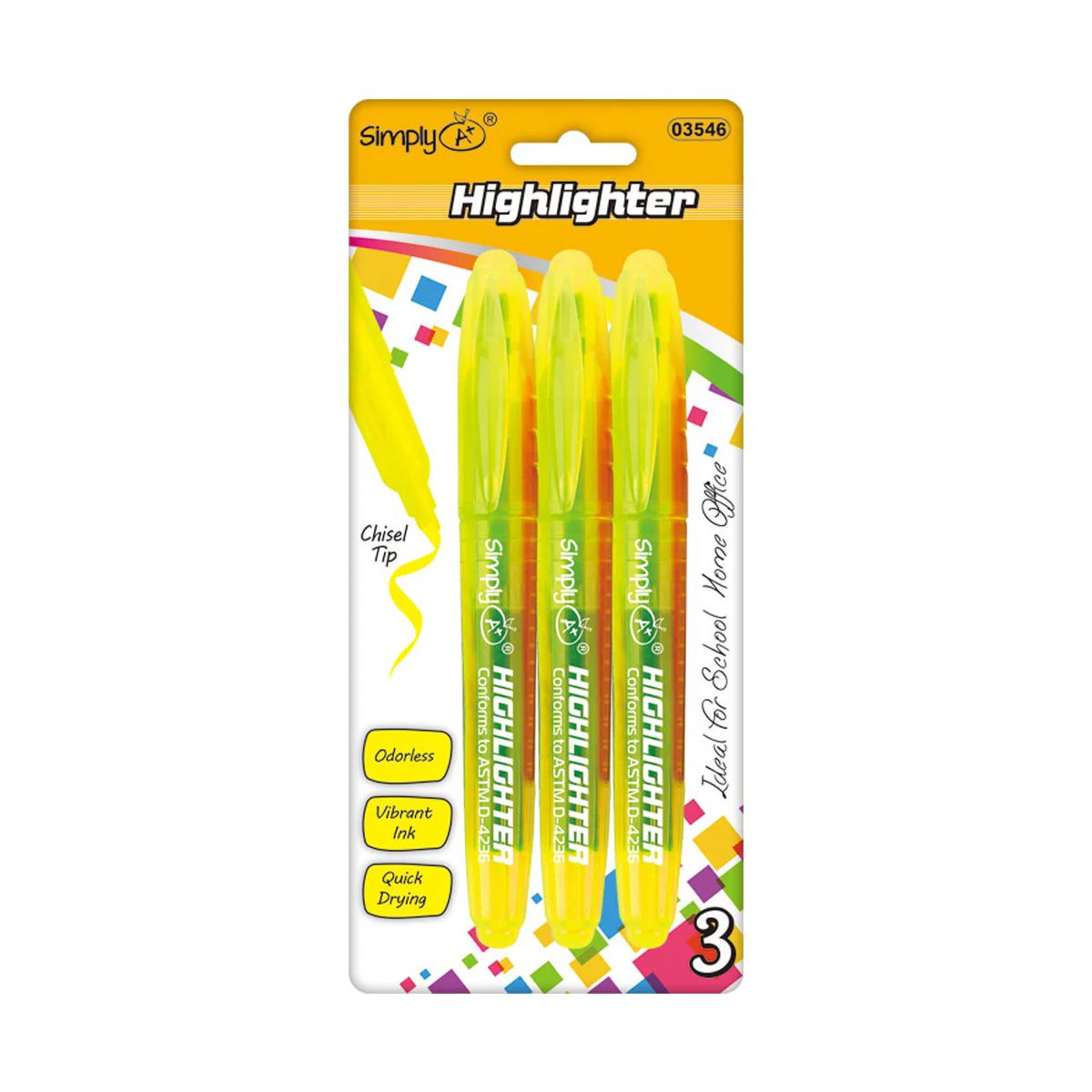 24 Pieces of 3ct Highlighter Chisel Tip Quick Drying Yellow