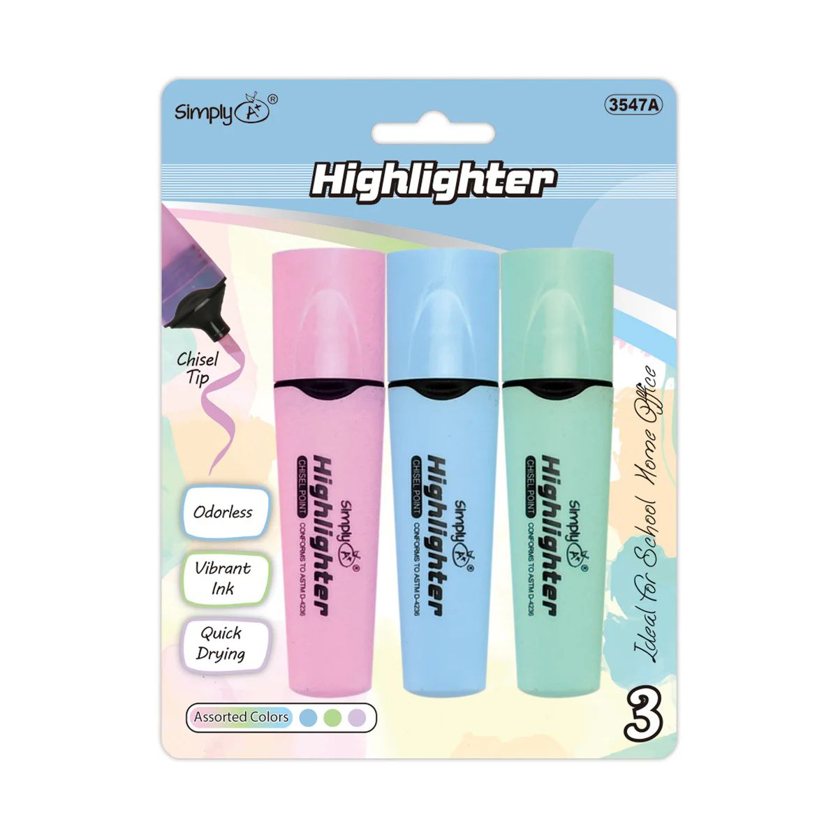 36 Pieces of 3ct Highlighter Chisel Tip Quick Drying Macaron Colors