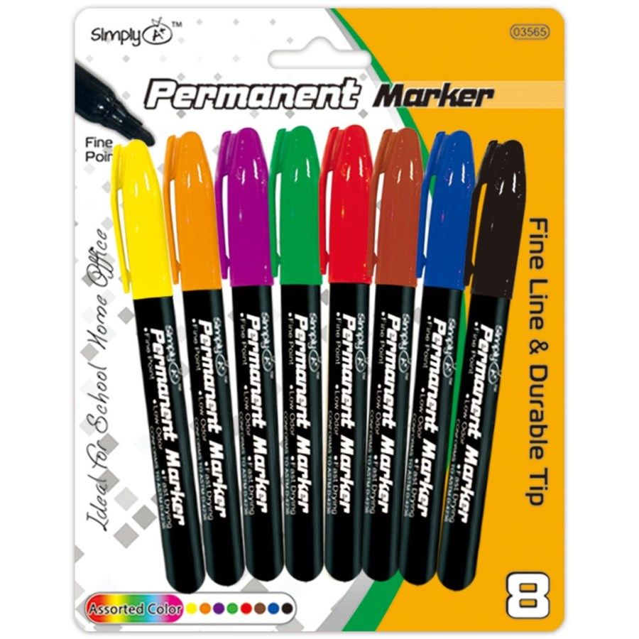96 Wholesale Eight Piece Permanent Marker Assorted Color Fine Tip