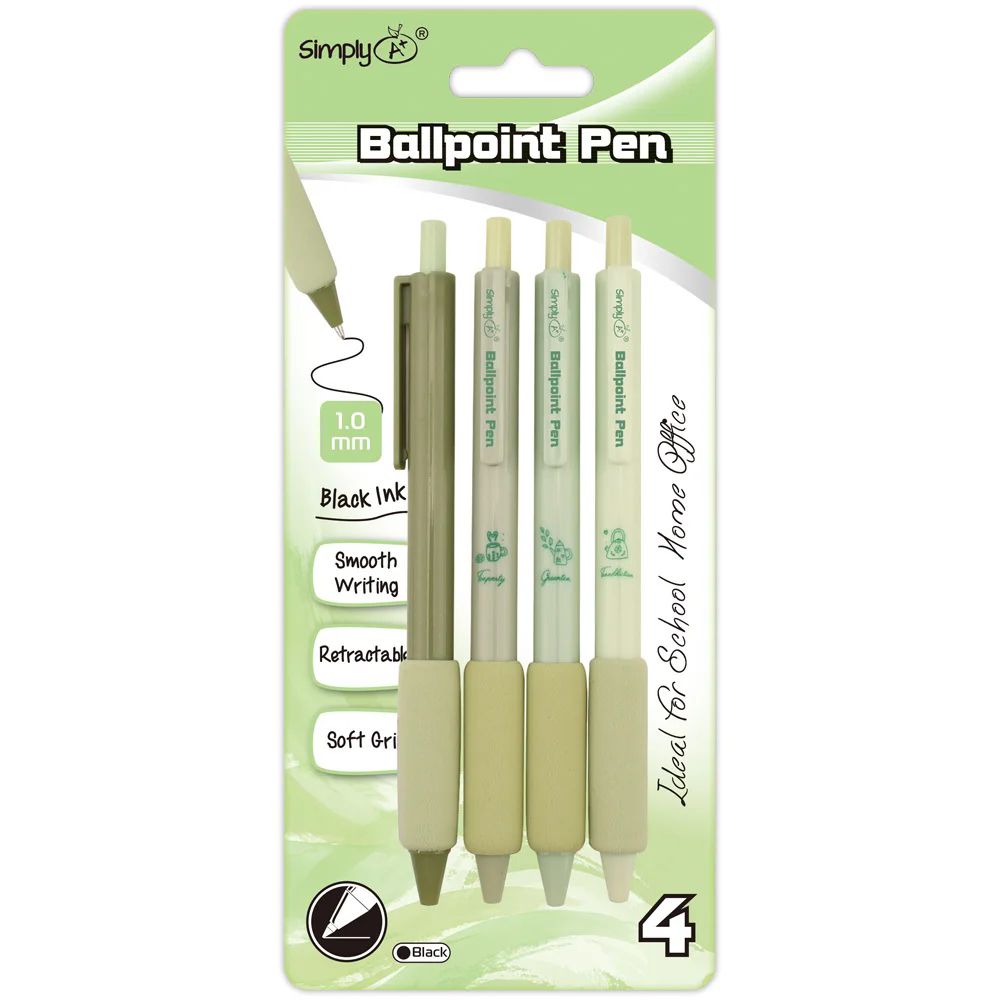 24 Pieces of 4ct retractable ballpen gradient green pen black ink 1.0mm