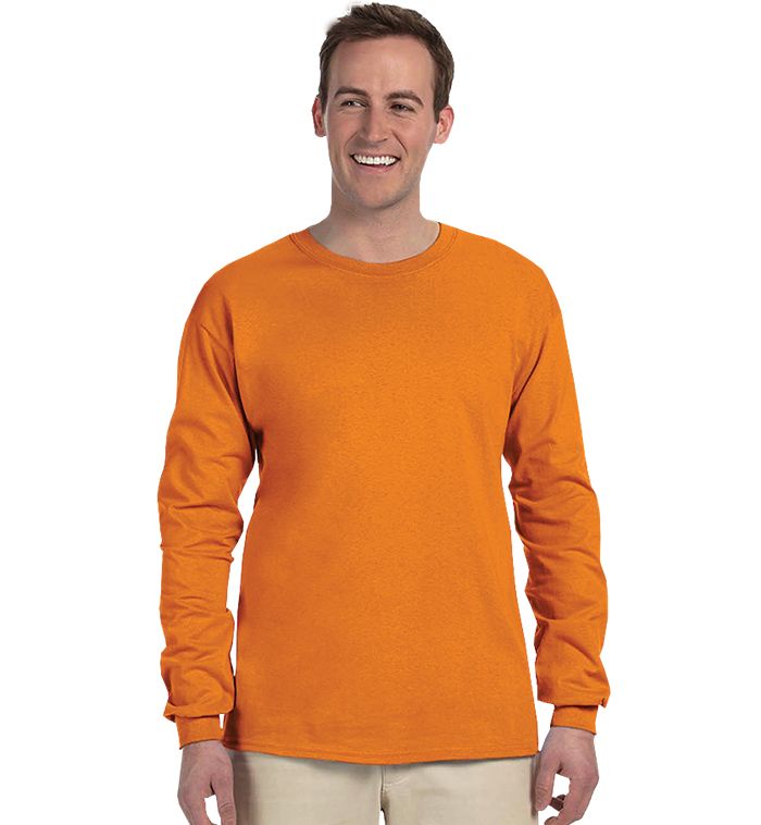 36 Pieces Men's Fruit Of The Loom Safety Orange Long Sleeve T-Shirts, Size Large - Mens T-Shirts