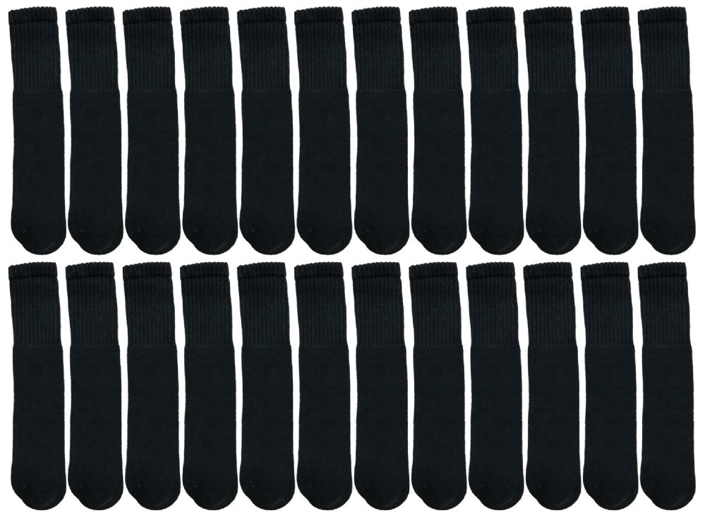24 Pairs Yacht & Smith Men's Cotton 28" Inch Terry Cushioned Athletic Black Tube Socks Size 10-13 - Mens Tube Sock