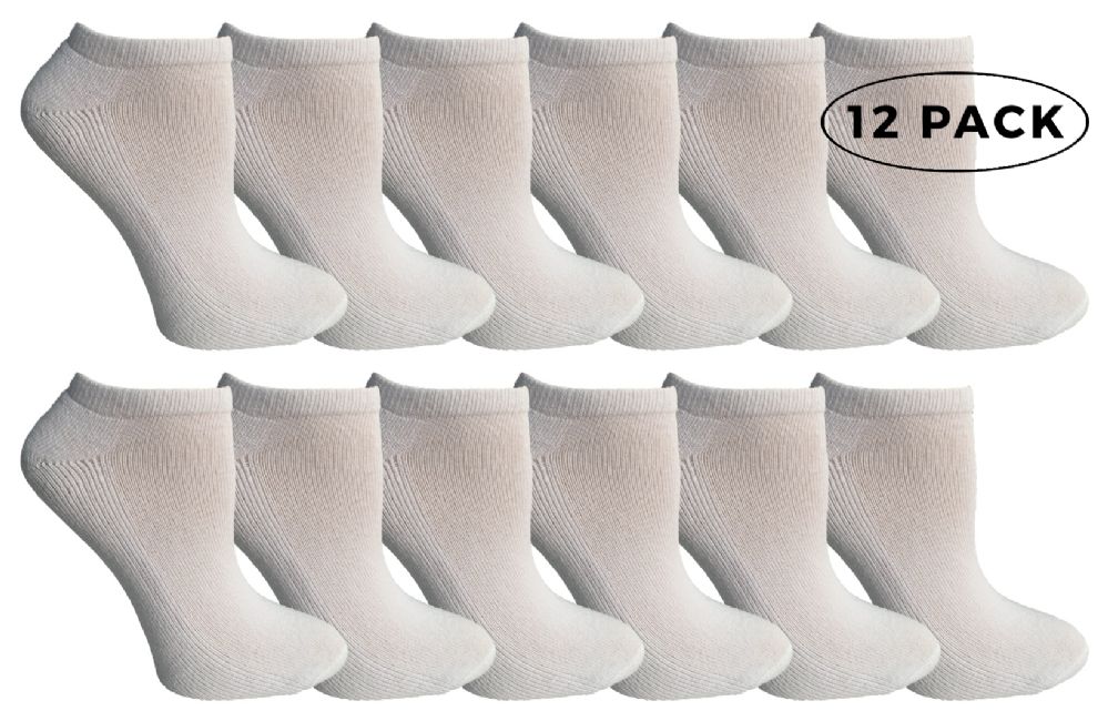 12 Wholesale Yacht & Smith Women's NO-Show Cotton Ankle Socks Size 9-11 White