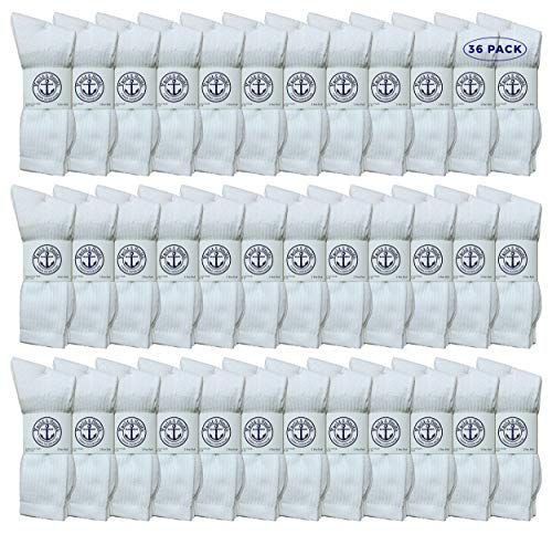 36 Pairs of Yacht & Smith King Size Men's Cotton Terry Cushion Crew Socks, Sock Size 13-16 White