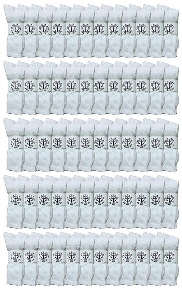 120 Pairs of Yacht & Smith King Size Men's Cotton Terry Cushion Crew Socks, Sock Size 13-16 White