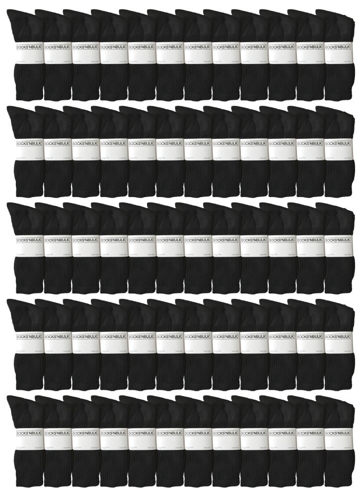 72 Pairs of Yacht & Smith King Size Men's Crew Socks Cotton Terry Cushioned Solid Black Size 13-16