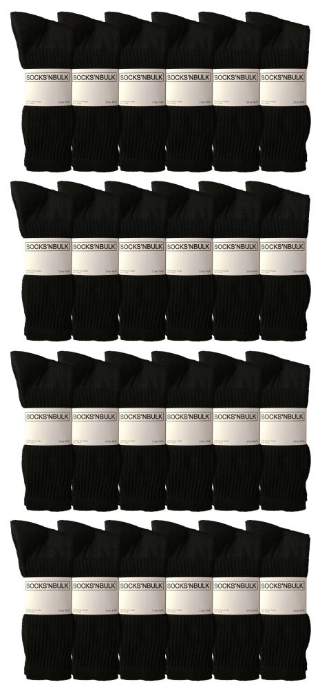 24 Pairs of Yacht & Smith King Size Men's Crew Socks Cotton Terry Cushioned Solid Black Size 13-16