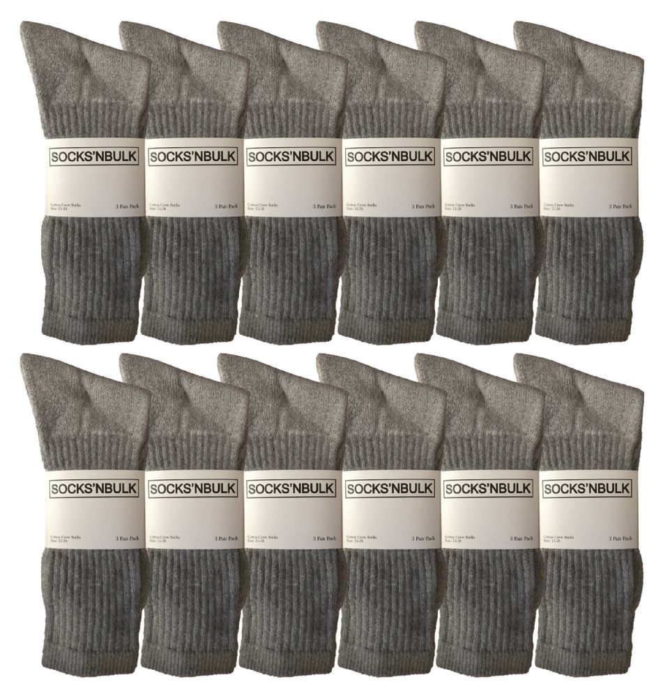 12 Pairs of Yacht & Smith King Size Men's Cotton Terry Cushion Crew Socks Size 13-16 Gray