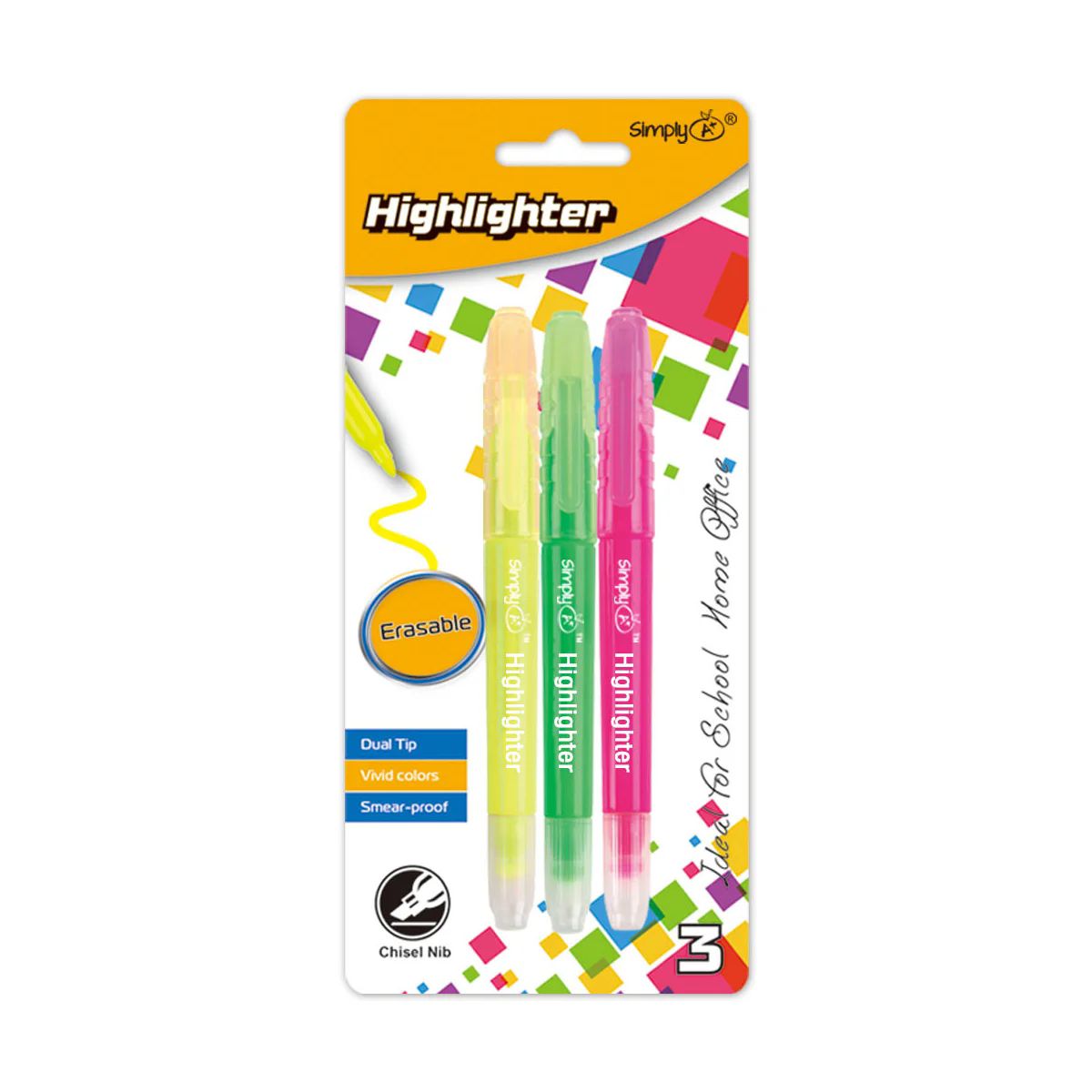 36 Pieces of 3ct Highlighter Chisel Tip Eraseable Vivid Colors