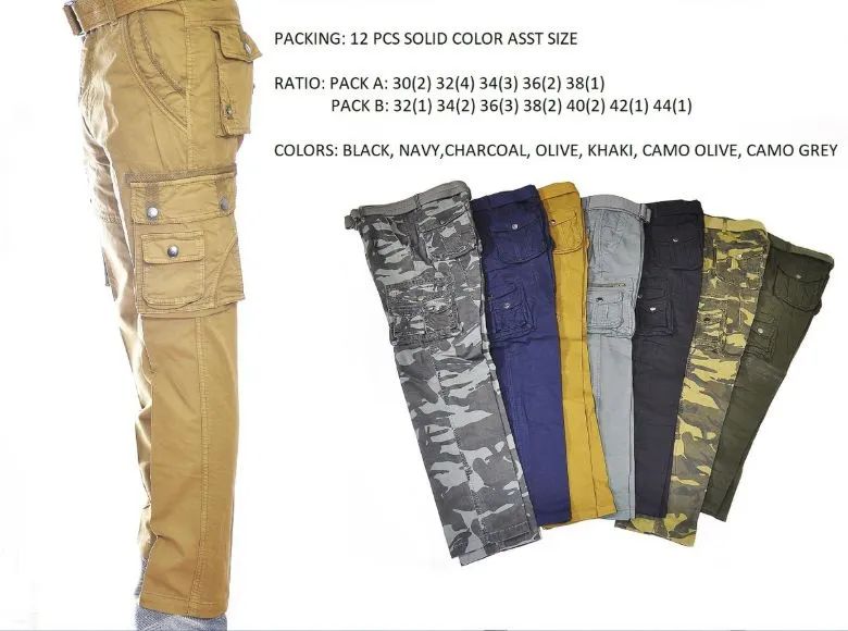 12 Pieces of Men's Fashion Cargo Pants 100% Cotton Size Scale B Only