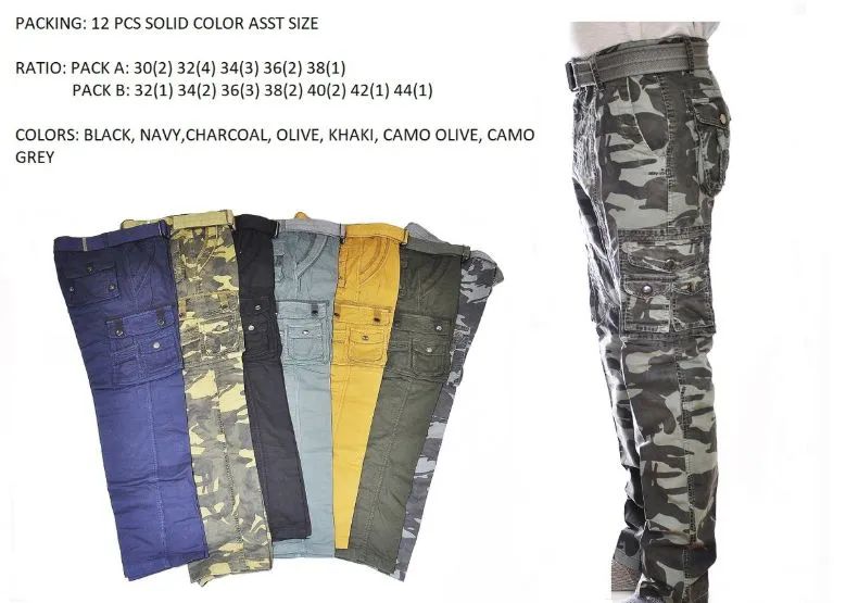 12 Pieces of Men's Fashion Cargo Pants 100% Cotton Size Scale B Only