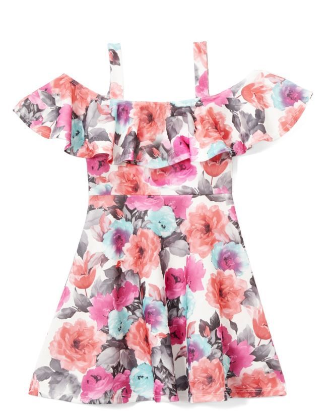 6 Pieces of Girls Fuchsia Flower Print Dress In Size 4-6x