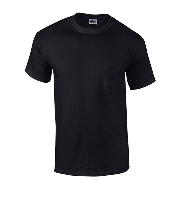 24 Bulk Men's Gildan Irregular Black Pocket T-Shirt, Size 2xlarge