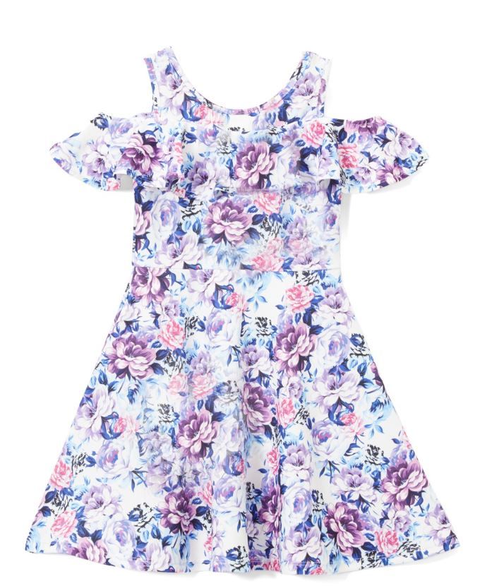 6 Pieces of Girls Lilac Flower Print Dress In Size 4-6x