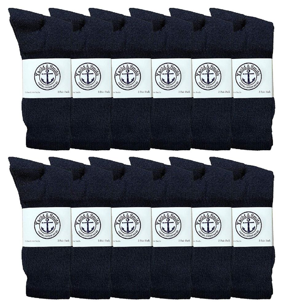 12 Pairs of Yacht & Smith Men's Cotton Terry Cushion Athletic Navy Crew Socks