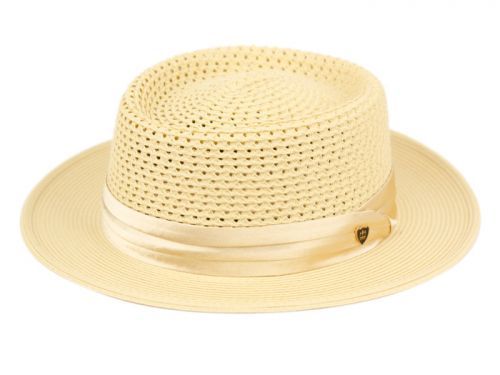 12 Wholesale Richman Brothers Polybraid Hats With Pleat Silk Band In Natural