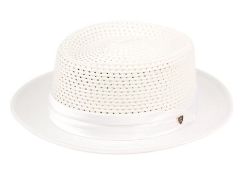 12 Wholesale Richman Brothers Polybraid Hats With Pleat Silk Band In White