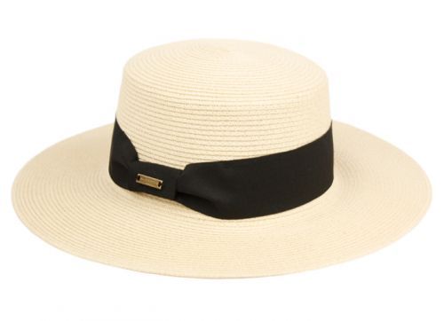 6 Pieces of Braid Paper Straw Boater Hats With Black Band In Natural Color