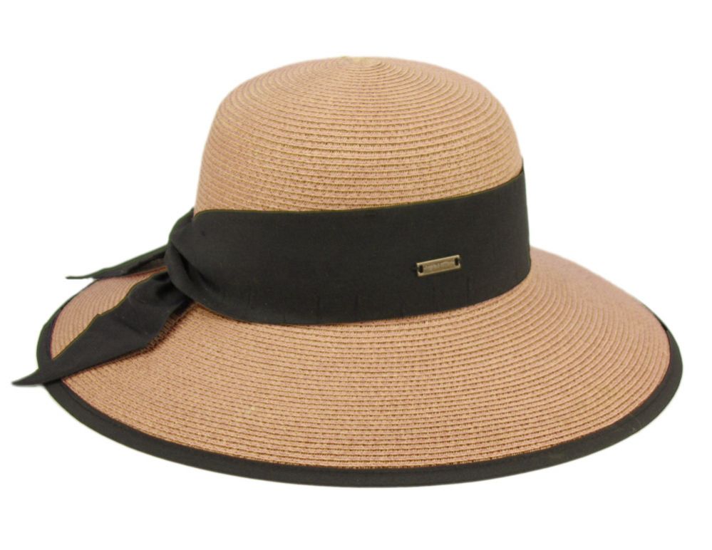 12 Pieces Paper Straw Sun Floppy Hats With Grosgrain Band And Fabric Edge In Light Brown - Sun Hats