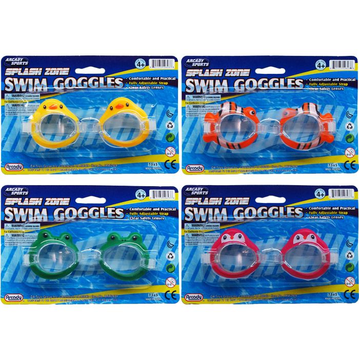 96 Wholesale 5.5" Swimming Goggles On Blister Card, 4 Assorted Designs