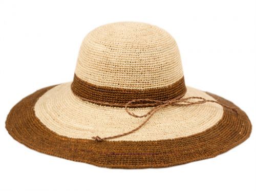 12 Wholesale Raffia Straw Two Tone Summer Floppy Hats In Natural Brown
