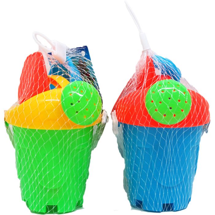 48 Pieces of 5" Beach Toy Bucket W/acss In Pegable Net Bag,
