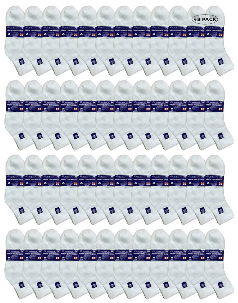 48 Pairs Yacht & Smith Men's Loose Fit NoN-Binding Soft Cotton Diabetic Quarter Ankle Socks,size 10-13 White - Men's Diabetic Socks