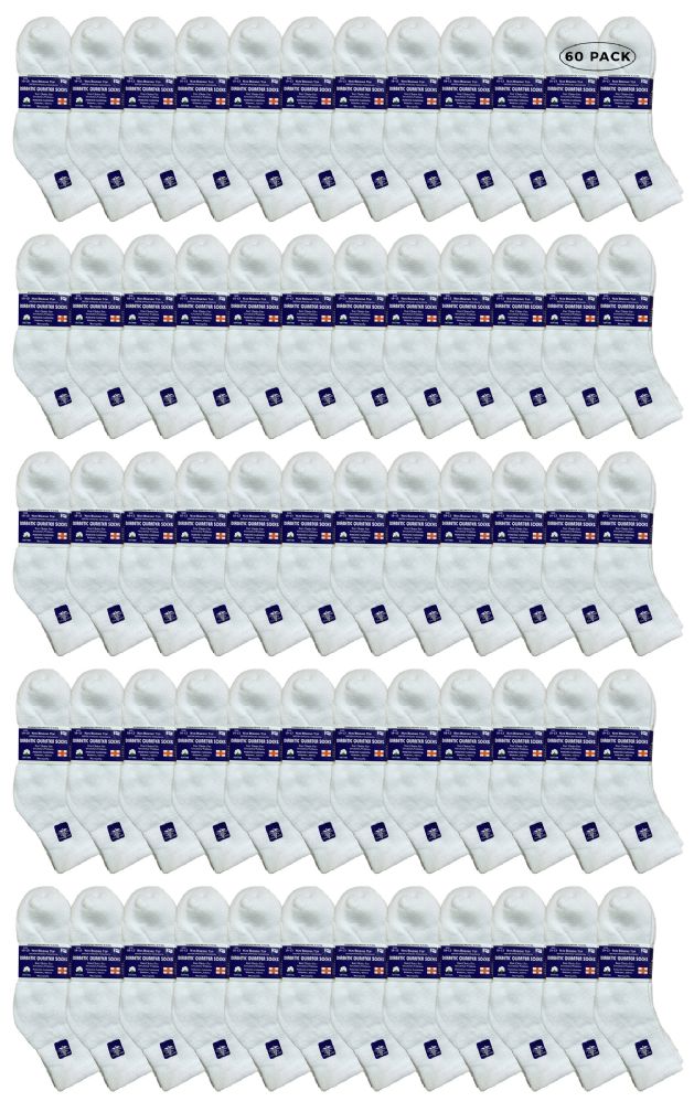 60 Pairs Yacht & Smith Men's Loose Fit NoN-Binding Soft Cotton Diabetic Quarter Ankle Socks,size 10-13 White - Men's Diabetic Socks