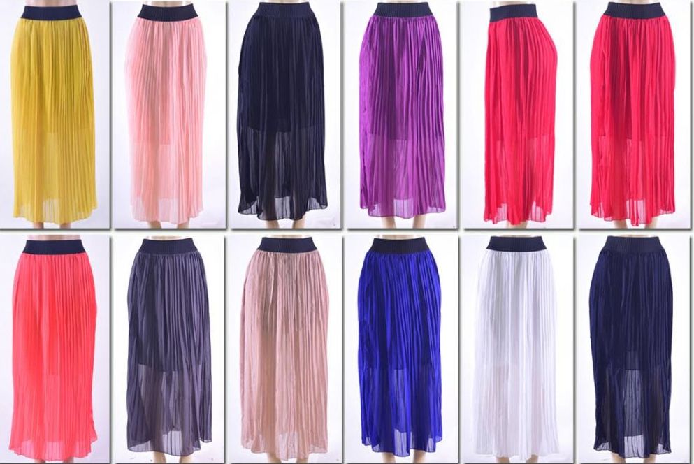 72 Pieces of Women's Pleated Solid Color Maxi Skirt