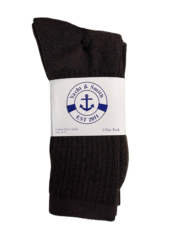 24 Wholesale Yacht & Smith Women's Sports Crew Socks Size 9-11 Brown Bulk Pack