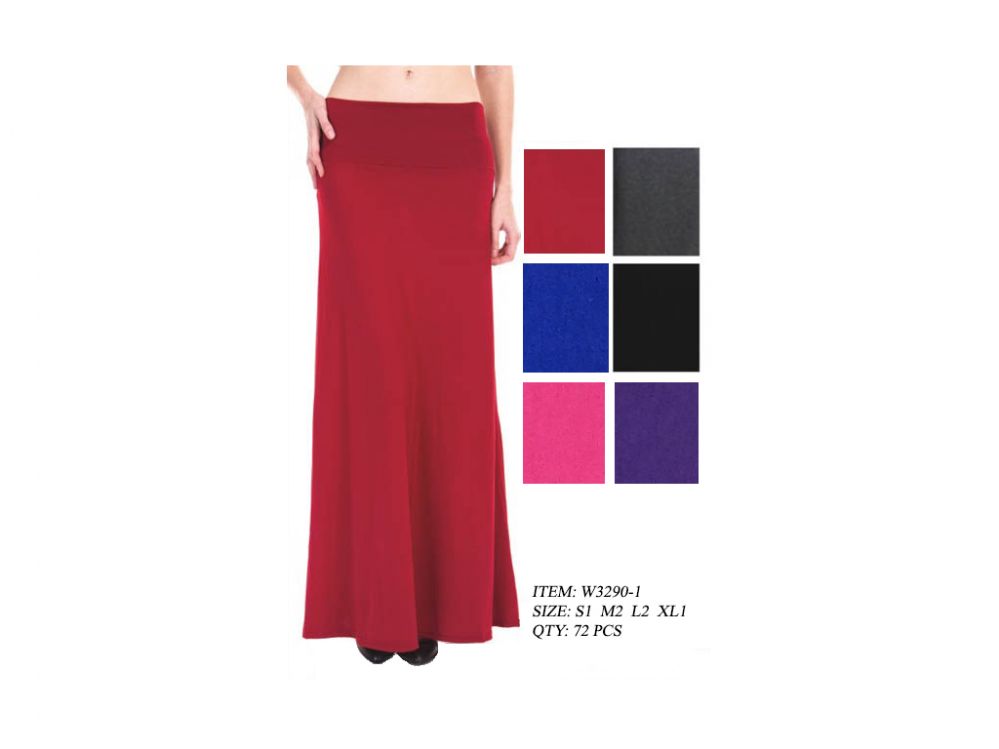 72 Wholesale Womens Long Maxi Skirt Assorted Solid Colors